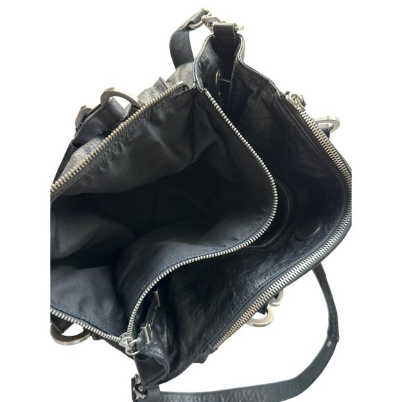 Rachel Zoe Black Faux Leather Shoulder Bag Removable Strap Silver Hardware Ziip - Picture 2 of 11